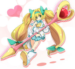 Rule 34 | 1girl, arc system works, blazblue, blazblue: continuum shift, blonde hair, bow, hair bow, hair intakes, hairband, heart, ixy, long hair, low-tied long hair, muchourin, platinum the trinity, quad tails, solo, staff, twintails