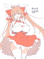 Rule 34 | 1girl, animal ears, arms behind back, bare shoulders, blush, bow, breasts, rabbit ears, choker, cleavage, collared shirt, dated, di gi charat, dice, dice hair ornament, dress, fbc, hair bow, hair intakes, hair ornament, highres, huge breasts, large breasts, long hair, looking at viewer, open mouth, pink hair, red eyes, ribbon, ribbon choker, shirt, signature, simple background, smile, solo, twintails, usada hikaru