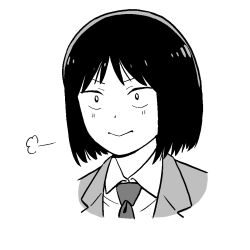 Rule 34 | 1girl, closed mouth, dot nose, greyscale, iwakura mitsumi, light blush, looking at viewer, monochrome, necktie, onsen tamago (hs egg), portrait, raised eyebrows, school uniform, shirt, short hair, simple background, sketch, skip to loafer, smile, solo, white background