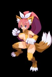 Rule 34 | 1girl, animal ear fluff, animal ears, breasts, cat ears, cat tail, claws, disgaea, disgaea rpg, full body, fur, high ponytail, huge breasts, large breasts, long hair, nekomata (disgaea), official art, open mouth, pink hair, purple eyes, slit pupils, solo, tail, transparent background, v-shaped eyebrows, very long hair