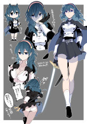 Rule 34 | 1girl, absurdres, animal ears, ass, black gloves, black skirt, blue eyes, blue hair, breasts, byleth (female) (fire emblem), byleth (fire emblem), cat ears, cat tail, cleavage, closed mouth, clothes lift, fire emblem, fire emblem: three houses, from behind, garreg mach monastery uniform, gloves, hairband, highres, holding, holding sword, holding weapon, ijiro suika, leg up, long sleeves, medium breasts, miniskirt, multiple views, nintendo, opening shirt, panties, pantyshot, pink hairband, pleated skirt, skirt, skirt lift, socks, sword, tail, translation request, underwear, uniform, weapon, white panties, white socks