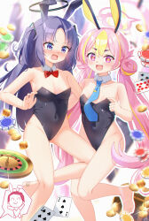 Rule 34 | + +, 2girls, animal ears, doodle sensei (blue archive), barefoot, black leotard, blue archive, blue eyes, blush, breasts, card, coin, dice, fake animal ears, fang, halo, highres, koyuki (blue archive), leotard, long hair, looking at viewer, mechanical halo, medium breasts, multiple girls, open mouth, painter-lhb, pink eyes, pink hair, pink leotard, playboy bunny, purple hair, rabbit ears, sensei (blue archive), signature, small breasts, smile, strapless, strapless leotard, treasure chest, twintails, two side up, yuuka (blue archive)