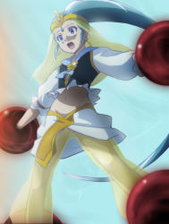 Rule 34 | 10s, 1girl, blue eyes, blue hair, brooch, cure nile, happinesscharge precure!, haruyama kazunori, heart, heart brooch, jewelry, long hair, magical girl, matching hair/eyes, midriff, navel, open mouth, outstretched arms, ponytail, precure, pussy, pussy peek, solo, tiara, very long hair