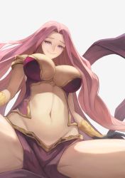 Rule 34 | 1girl, bare shoulders, breasts, cjyoung, cleavage, cleavage cutout, clothing cutout, fate/grand order, fate (series), gorgon (fate), highres, huge breasts, large breasts, long hair, looking at viewer, medusa (fate), medusa (rider) (fate), monster girl, navel, parted bangs, pelvic curtain, purple eyes, purple hair, rider, scales, slit pupils, smile, snake, snake hair, solo, very long hair