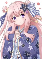 Rule 34 | 1girl, blush, hatsune (princess connect!), highres, japanese clothes, kimono, long hair, pink hair, princess connect!, purple eyes, yamano rokamizu