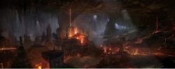 Rule 34 | absurdres, cave, concept art, epic, godzilla: king of the monsters, godzilla (series), highres, lava waterfall, lava, monsterverse, nature, official art, ruins, science, statue, temple, underground, underwater cave, water