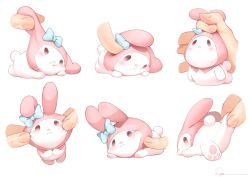 Rule 34 | :o, animal ears, bad id, bad twitter id, blue bow, blush, bow, copyright request, holding, lying, multiple views, onegai my melody, pulling, pulling another&#039;s clothes, rabbit ears, ryota (ry o ta), sanrio, smile, stuffed toy