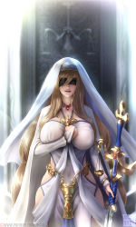 Rule 34 | 10s, 1girl, blindfold, blonde hair, breasts, goblin slayer!, large breasts, limgae, long hair, solo, sword, sword maiden, tagme, very long hair, weapon