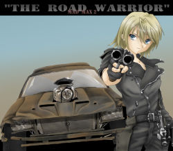 Rule 34 | 1girl, aiming, aiming at viewer, animification, car, ford falcon xb, genderswap, genderswap (mtf), gun, holding, holding gun, holding weapon, jacket, leather, leather jacket, mad max, mad max 2: the road warrior, max rockatansky, may (darkcore), motor vehicle, muscle car, pursuit special, sawed-off shotgun, shotgun, solo, vehicle, vehicle focus, weapon, wrench