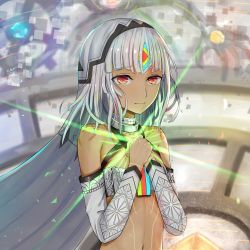 Rule 34 | 10s, 1girl, altera (fate), bad id, bad pixiv id, bare shoulders, choker, closed mouth, collarbone, commentary, dark-skinned female, dark skin, detached sleeves, fate/extella, fate/extra, fate/grand order, fate (series), feet out of frame, full-body tattoo, hand on own chest, headdress, hokori sakuni, jewelry, looking at viewer, midriff, navel, own hands clasped, own hands together, pubic tattoo, red eyes, short hair, solo, standing, stomach tattoo, symbol-only commentary, tagme, tan, tattoo, white hair