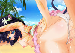 Rule 34 | 10s, 1boy, 1girl, animal ears, aqua eyes, ass, bent over, breasts, cat ears, censored, cyan (show by rock!!), hetero, mitumi mira, outdoors, penis, sex, show by rock!!