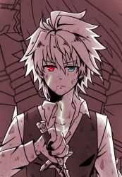 Rule 34 | 1boy, ahoge, fate/apocrypha, fate (series), fokwolf, green eyes, looking at viewer, male focus, necktie, red eyes, shirt, sieg (fate), solo, sword, type-moon, weapon, white hair, white shirt