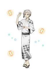 Rule 34 | 1boy, bad source, black hair, bungou stray dogs, feet, fingernails, grey hair, japanese clothes, kimono, looking at viewer, male focus, multicolored hair, nakajima atsushi (bungou stray dogs), official alternate costume, official art, open mouth, short sleeves, smile, solo, streaked hair, toenails, toes, transparent background, white kimono, wide sleeves, yellow eyes, yukata