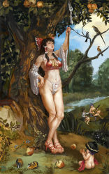 Rule 34 | 4girls, alternate costume, amibazh, apple, apple tree, artist name, ass, back, bikini, bird, bitten apple, blue sky, bow, bowl, bowl hat, breasts, brown hair, chewing, cloud, commentary request, covered erect nipples, crop top, crossed legs, day, detached sleeves, dress, eating, fine art parody, flower, food, food bite, forest, frilled bow, frilled hair tubes, frilled shirt collar, frills, from behind, fruit, fruit tree, full mouth, gohei, grass, hair bow, hair tubes, hakurei reimu, hamster, hat, hidden face, high heels, hip focus, holding, holding food, holding fruit, instrument, unworn kimono, knees, large breasts, lips, long hair, long sleeves, looking at another, looking up, multiple girls, muscular, music, nature, navel, no pants, outdoors, parody, parted lips, photoshop (medium), playing instrument, plump, ponytail, purple hair, red bikini, red bow, red footwear, red ribbon, renaissance, ribbon, ribbon-trimmed sleeves, ribbon trim, rope, shimenawa, shiny clothes, shirt, short hair, sitting, skirt, sky, stream, sukuna shinmyoumaru, swimsuit, talking, texture, thighs, toenails, toes, toned, touhou, tree, white shirt, white sleeves, wide sleeves, yellow dress