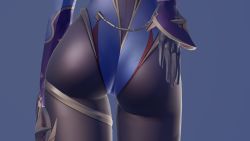 Rule 34 | 1girl, ass, ass focus, dman3d, from behind, genshin impact, hand on ass, head out of frame, highres, leotard, lower body, mona (genshin impact), pantyhose, shiny legwear, solo, standing, tagme, thigh gap, thighs