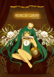 Rule 34 | 1girl, aqua hair, bad feet, bad id, bad pixiv id, barefoot, bouquet, clock, crown, doll joints, feet, female focus, flower, full body, gloves, hatsune miku, joints, legs, long hair, loo, rose, sitting, solo, twintails, very long hair, vocaloid