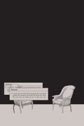 Rule 34 | absurdres, black background, black theme, chair, english text, floor, footnote, greyscale, high contrast, highres, horror (theme), jessica hayworth, limited palette, monochrome, negative space, no humans, original, simple background, surreal, text focus