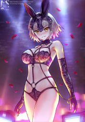 Rule 34 | 1girl, animal ears, artist logo, blush, breasts, elbow gloves, email address, fate/grand order, fate (series), gloves, grey hair, headpiece, highres, jeanne d&#039;arc (fate), jeanne d&#039;arc alter (avenger) (fate), jeanne d&#039;arc alter (fate), large breasts, leash, lingerie, looking at another, petals, rabbit ears, shadowgrave, short hair, slit pupils, smile, solo, standing, underwear, unmoving pattern, watermark, web address, weibo watermark, yellow eyes