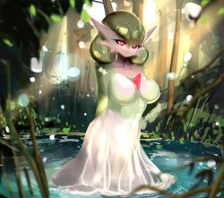 Rule 34 | 1girl, breasts, cleavage, creatures (company), furry, game freak, gardevoir, gen 3 pokemon, large breasts, lips, makeup, nintendo, pokemon, pokemon (creature), pond, sana!rpg, tagme, water, white lips