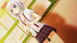 Rule 34 | 10s, 1girl, bra, breasts, classroom, cleavage, date a live, game cg, grey eyes, hair ornament, hairclip, open clothes, open shirt, pink bra, school, school uniform, shirt, short hair, silver hair, skirt, small breasts, solo, tobiichi origami, tsunako, underwear, undressing, white shirt