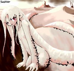 Rule 34 | 1girl, aliasing, character name, desert, flat chest, long hair, looking at viewer, lowres, magic: the gathering, monster girl, outdoors, personification, red eyes, saltskitter, solo, tentacles, white hair, yone88, yonezuka ryou