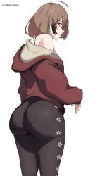 Rule 34 | 1girl, ahoge, ass, bare shoulders, breasts, brown eyes, brown hair, hair ornament, highres, hololive, hololive english, huge ass, medium breasts, multicolored hair, nanashi mumei, o22no, short hair, solo, streaked hair, virtual youtuber