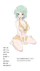 Rule 34 | 1girl, bikini, character profile, green hair, orange bikini, original, red eyes, short hair, sketch, solo, swimsuit, yana (nekoarashi)