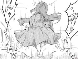 Rule 34 | 1boy, 1girl, artist name, ass, bleach, clothing aside, commentary, cowgirl position, grabbing another&#039;s ass, hetero, highres, inoue orihime, long hair, maxi, monochrome, panties, panties aside, penis, rape, school uniform, skirt, straddling, underwear, uniform, vaginal