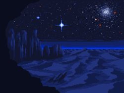 Rule 34 | blue theme, kldpxl, night, night sky, no humans, original, pixel art, sand, scenery, sky, star (sky), starry sky
