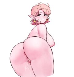 Rule 34 | 1girl, aka nobodyy, anus, ass, black eyes, breasts, chronoa, dragon ball, dragon ball heroes, dragon ball xenoverse, earrings, female focus, from behind, highres, jewelry, large breasts, looking at viewer, nipples, pink hair, pointy ears, potara earrings, pussy, pussy juice, short hair, tagme, pussy juice
