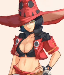 Rule 34 | 12 (artist), absurdres, black hair, breasts, choker, cleavage, green-tinted eyewear, green-tinted glasses, guilty gear, guilty gear strive, hat, highres, i-no, jacket, portrait, red hat, short hair, solo, straight hair, sunglasses, tinted eyewear, venus symbol, witch hat
