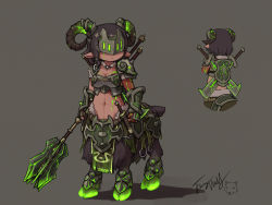 Rule 34 | 1girl, armor, black hair, boobplate, breastplate, centauroid, closed mouth, covered eyes, dark skin, full body, gloves, glowing, holding, holding weapon, hooves, horns, jewelry, langbazi, mace, midriff, monster girl, multiple views, navel, necklace, original, pelvic curtain, pointy ears, scabbard, sheath, sheep horns, shield, short hair, shoulder armor, signature, pauldrons, standing, sword, sword behind back, taur, vambraces, visor (armor), weapon, weapon on back