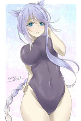 Rule 34 | 1girl, alternate costume, artist name, black one-piece swimsuit, blue eyes, blush, braid, breasts, competition swimsuit, covered navel, cowboy shot, dated, gakky, gradient background, grey hair, hair flaps, highres, kantai collection, large breasts, long hair, mole, mole under eye, one-hour drawing challenge, one-piece swimsuit, single braid, swimsuit, umikaze (kancolle), umikaze kai ni (kancolle)