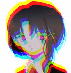 Rule 34 | animated, animated gif, chromatic aberration, collar, hair ornament, iwakura lain, looking at viewer, lowres, portrait, ronoh (jill), serial experiments lain, short hair, simple background, solo, white background, white collar, x hair ornament