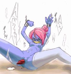 Rule 34 | artist request, blue skin, breasts, colored skin, glasses, lowres, mario (series), nastasia, nintendo, object insertion, paper mario, pink hair, pussy, super mario bros. 1, super paper mario, translation request, vaginal, vaginal object insertion