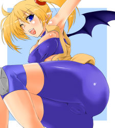 Rule 34 | aq interactive, arcana heart, artist request, ass, atlus, blonde hair, blush, breasts, cameltoe, cleavage, examu, lilica felchenerow, smile, wings, wink