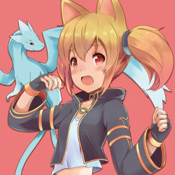 Rule 34 | 10s, 1girl, absurdres, brown hair, dragon, fingerless gloves, gloves, highres, matsumoto ryou, multiple tails, pina (sao), red eyes, short hair, short twintails, silica, silica (sao-alo), sword art online, tail, twintails, two tails