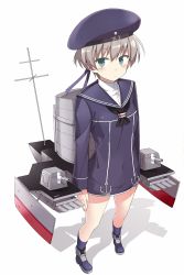 Rule 34 | 10s, 1girl, 501092-taka, blue eyes, blush, clothes writing, dress, hat, kantai collection, looking at viewer, machinery, military, military hat, military uniform, neckerchief, sailor dress, sailor hat, short hair, silver hair, solo, standing, uniform, z1 leberecht maass (kancolle)