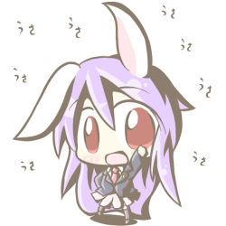 Rule 34 | 1girl, animal ears, aoblue, blazer, female focus, jacket, long hair, lowres, necktie, purple hair, rabbit ears, red eyes, reisen udongein inaba, simple background, skirt, solo, thighhighs, touhou, very long hair, white background