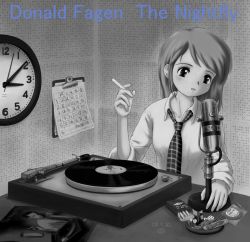 Rule 34 | album cover, animification, ashtray, cigarette, clipboard, clock, cover, donald fagen, greyscale, microphone, microphone stand, monochrome, necktie, parody, phonograph, radio booth, solo, turntable, what