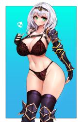 Rule 34 | 1girl, armor, armored boots, black bra, blush, boots, bra, breasts, chest strap, cleavage, collarbone, fingerless gloves, gloves, green eyes, grey hair, hair ornament, highres, hololive, large breasts, lingerie, long hair, looking at viewer, navel, notte, o-ring, panties, shirogane noel, shirogane noel (1st costume), shoulder armor, smile, solo, standing, stomach, thighhighs, thighs, underwear, virtual youtuber