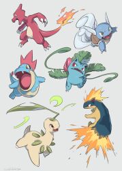 Rule 34 | bayleef, charmeleon, claws, creatures (company), croconaw, fangs, fire, flame-tipped tail, game freak, gen 1 pokemon, gen 2 pokemon, ivysaur, leaf, looking up, nintendo, no humans, ohhhhhhtsu, open mouth, plant, pokemon, pokemon (creature), quilava, tongue, vines, wartortle