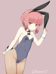 Rule 34 | 10s, 1girl, alternate costume, animal ears, blush, detached collar, fake animal ears, kamoto tatsuya, kantai collection, leotard, looking at viewer, pantyhose, playboy bunny, rabbit ears, red eyes, red hair, short hair, simple background, solo, wrist cuffs, z3 max schultz (kancolle)