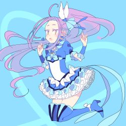 Rule 34 | 10s, 1girl, 7melon, bad id, bad pixiv id, blue footwear, blue skirt, boots, choker, cure beat, frills, hair ornament, heart, jewelry, kurokawa eren, long hair, magical girl, open mouth, precure, purple hair, ribbon, seiren (suite precure), side ponytail, skirt, solo, suite precure, thigh boots, thighhighs, very long hair, yellow eyes