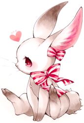 Rule 34 | animal focus, blush, blush stickers, bow, closed mouth, full body, heart, highres, mofu (moffuri sippo), no humans, original, own hands together, rabbit, red bow, red eyes, simple background, sitting, striped, striped bow, white background