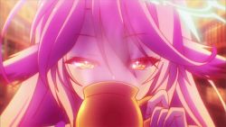 Rule 34 | 10s, 1girl, animated, animated gif, jibril (no game no life), no game no life, pink hair, solo, staring, steam, tea, yellow eyes