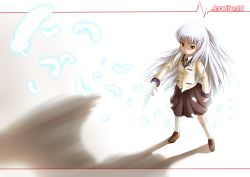 Rule 34 | 10s, absurdres, angel beats!, blazer, brown eyes, feathers, hand sonic, highres, jacket, long hair, puretails, school uniform, solo, tenshi (angel beats!), white hair