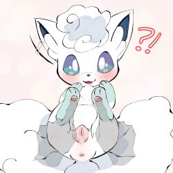 Rule 34 | !?, 1girl, :3, absurdres, alolan form, alolan vulpix, animal pussy, anus, bestiality, blue sclera, blush, canine pussy, colored sclera, creatures (company), disembodied limb, ear wiggle, female focus, fox, from above, full body, game freak, gen 7 pokemon, happy, highres, legs up, looking at viewer, lying, motion lines, nintendo, on back, open mouth, pawpads, pink background, pokemon, pokemon (creature), poking, pov, pussy, pussy juice, red leopard, short hair, smile, solo focus, straight-on, uncensored, white eyes, white hair