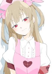 Rule 34 | 1girl, absurdres, bad id, bad twitter id, blush, brown hair, closed mouth, collared shirt, donguri suzume, dress, drop shadow, hair ornament, hat, head tilt, heart, highres, light smile, long hair, looking at viewer, natori sana, nurse, nurse cap, pink dress, pink hat, puffy short sleeves, puffy sleeves, rabbit hair ornament, red eyes, sana channel, shirt, short sleeves, solo, two side up, upper body, virtual youtuber, white shirt, wing collar