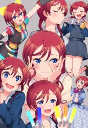 Rule 34 | 1girl, absurdres, artist request, cream (nipakupa), female focus, glowstick, grey background, hair down, highres, holding, holding glowstick, love live!, love live! superstar!!, red hair, short hair, yoneme mei